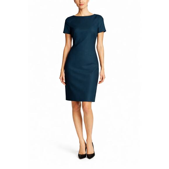 Theory Dresses & Skirts - Theory Betty Dress 6 Blue Deep Teal Wool Blend Short Sleeves Sheath Career